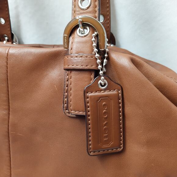 Coach Brown Soft Leather Double Handles Zipper Closure Satchel Shoulder Bag - Picture 3 of 16